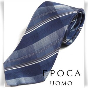 新品1円～★定価1.4万 エポカ ウォモ EPOCA UOMO 日本製 シルク絹100% ネクタイ 織柄 チェック ブルー 正規店本物 ◆3321◆