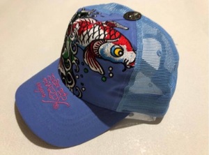 【ラスト1、新品未使用、正規品、本物】 Ed Hardy エド・ハーディー 鯉 刺繍 キャップ 水色