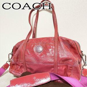 美品COACH コーチショルダーバッグハンドバッグレッド/赤