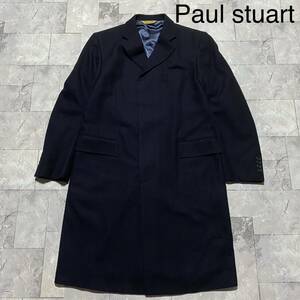 Paul stuart ポール スチュアート ステンカラーコート カシミヤ混 ロング 高級紳士服 日本製 ネイビー サイズL 玉FS1258