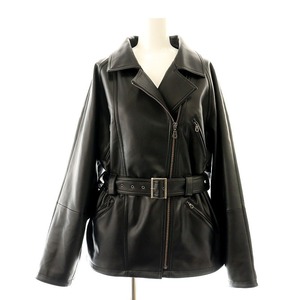 マウジー MOUSSY BELTED F/LEATHER JACKET ダブルライダースジャケット フェイクレザー フリーサイズ 黒 ブラック /KO ■SH レディース