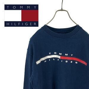 09M463◯ TOMMY HILFIGER トミーヒルフィガー ネイビー プリントロゴ ロンT カットソー 春秋 トップス 長袖Tシャツ Mサイズ