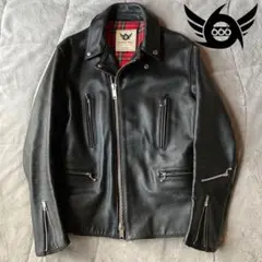 美品　666 Leather Wear ダブルライダースジャケット　赤タータン