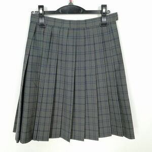 1円 スクールスカート 夏物 w63-丈54 チェック 中学 高校 プリーツ 学生服 制服 女子 中古 HK4895