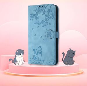 HUAWEI P30 Pro ケース 手帳型 Rosbtib HW-02L ケース プラムブロッサム ラブリー 子猫柄 HUAWEI P30 Pro スマホケース スカイブルー/A438