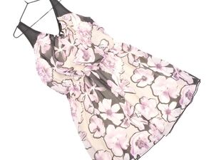 ネコポスOK rienda リエンダ シフォン 花柄 ギャザー ノースリーブ ワンピース sizeS/オフホワイトｘ黒ｘピンク ■◆ ☆ eec9 レディース