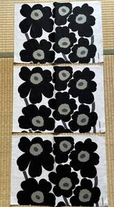 クリックポ送込♪マリメッコ♪marimekko♪レア素材　黒　ウニッコ 　UNIKKO　リネン　生地　ハギレ3枚セット　ハンドメイドに