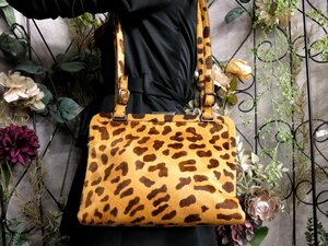 ●超美品●PRADA プラダ●ロゴプレート●レオパード柄●ハラコ●ショルダー バッグ●ブラウン系●イタリア製●肩掛け●かばん●Js53186