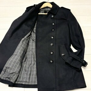 極美品/XLサイズ●BURBERRY BLACK LABEL バーバリーブラックレーベル ナポレオンコート ダブル ノバチェック ロングコート ロゴ刻印 秋冬