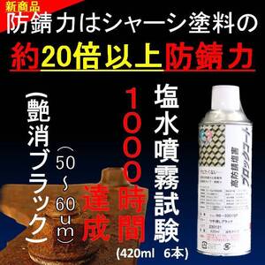 サビの上から塗れる塗料 シャーシブラック の約２０倍以上の防錆力 艶消しブラック 6本SET 塩水噴霧試験 1000時間達成 油性 420ml