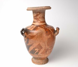 【 古代ギリシア　アッティカ式　人物画　耳付壷　紀元前5世紀前後　南イタリア Red-figure pottery, Attica, Greece,】 