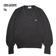 70s IZOD LACOSTE ニット ロゴ ワニ 刺繍 ワッペン ブラック