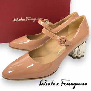 r76 未使用 Salvatore Ferragamo 2019 サルヴァトーレフェラガモ エナメル パンプス ローファー パテントレザー ハイヒール 7D 正規品