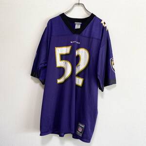 アメリカ古着　ボルティモア・レイブンズ　ゲームシャツ　RAY LEWIS　リーボック　Lサイズ　アメフト　【Q299】