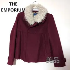 THE EMPORIUM ワインレッド ウールコート フェイクファー付き