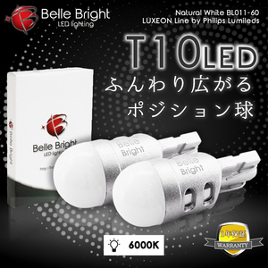 1年保証 T10 LEDバルブ 6000K ふんわり広がるポジション球 2個セット BL011-60 白 ナンバー灯 代引き可 