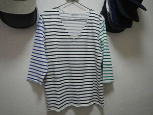 NONNATIVE ノンネイティブ MARINER V TEE QS CRAZY-COTTON MARINE BORDER Vネック マリン ボーダー カットソー vendor Tシャツ 0 七分丈