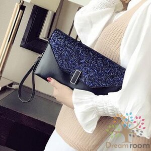 kira グリッター スクエア クラッチBAG 【ブラック】革 レザー ハンドバッグ 海外セレブ K-081-7