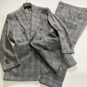 ナポリの至宝◎DePetrillo/デ ペトリロ 高級三者混『リネン×シルク×ヴァージンウール』グレンチェック 6釦 ダブルブレストスーツ(48/M位)