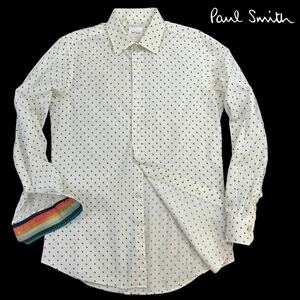 定価2万 美品 Paul Smith ポールスミス うさぎ柄 長袖シャツ サイズM ホワイト 袖裏総柄 日本製 左脇部分薄らシミ有 ラビット 人気 A2370