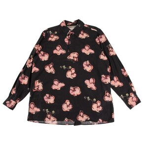 ポールスミスPaul Smith フラワープリントバックスリットシャツ 黒ピンク他L