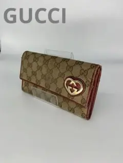 GUCCI GGパターン ラブリーハート二つ折り財布 ベージュ/レッド