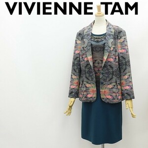 美品◆VIVIENNE TAM ヴィヴィアンタム ストレッチ 総柄 ジャケット＆パワーネット 切替 ワンピース アンサンブル セットアップ L