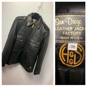 San Diego LEATHER JACKET FACTORY × ネペンテス HOGGS USA製 肉厚 レザー ポリスマンジャケット レザーライダースジャケット 38 M程度