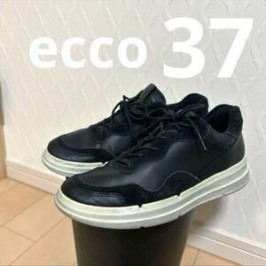 エコー　ecco ローカット　スニーカー　37 本革　ブラック黒 ブラック