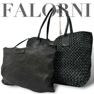 希少　FALORNI　ファロルニ　トートバッグ　イントレチャート　メッシュ　インナーバッグ付　レザー