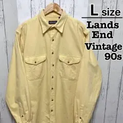 Lands’end　90s　ヘビーネルシャツ　L　イエロー　無地　USA古着