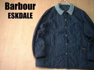 売り切りBarbourネイビーESKDALEキルティングジャケット紺XXL正規MADE IN ENGLANDバブアー中綿パフカバーオールバーブアーUKワラント