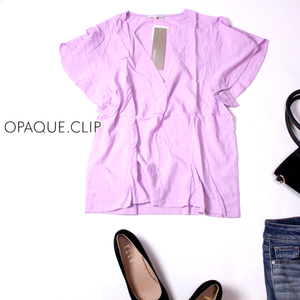 ☆☆ 未使用 OPAQUE.CLIP オぺークドットクリップ ☆☆ 可愛いフレアスリーブ ストレッチ切替え スキッパーカットソー 38号 M 春 夏 21A08