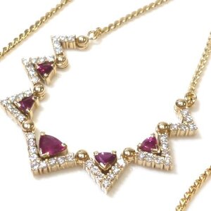 【K18】 ルビー 1.3ct & ダイヤ 0.86ct ネックレス イエローゴールド 18金 750 造幣局検定 ホールマーク Diamond Ruby Gold necklace◇J