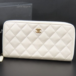 95966★1円スタート★CHANEL シャネル 美品 ココマーク 31番台 ロングウォレット ラウンドファスナー長財布 キャビアスキン ホワイト