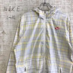 ナイキ☆スウッシュ　ワッペン　ナイロンジャケット　NIKE　チェック柄　XL