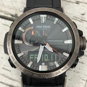  CASIO カシオ 腕時計 PRO TREK シルバーカラー ラバーベルト ブラック 現在稼働 メンズ 時計 TRIPLE SENSOR TOUGH MVT.【4113】