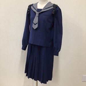 OT283-4 (中古) 栃木県 宇都宮市立若松原中学校(旧制服) 4点セット/大きめ/7-/W75/セーラー/吊りスカート/タイ/鞄/学生服/女子学生/卒業生