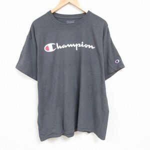 XL/古着 チャンピオン Champion 半袖 ブランド Tシャツ メンズ ビッグロゴ 大きいサイズ クルーネック 濃グレー 霜降り 24ju