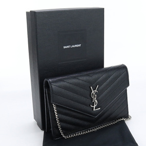 中古良品SAINT LAURENT カサンドラ カーフ 393953 ブラック ランク：A us-2