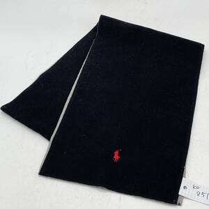 KO851□POLO RALPH LAUREN ポロ ラルフローレン マフラー ストール ブラック ポニー刺繍 ポリス100％ 147×22.5