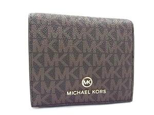 1円 ■極美品■ MICHAEL KORS マイケルコース MK柄 PVC×レザー 二つ折り 財布 ウォレット 小銭入れ 札入れ レディース ブラウン系 FG3525