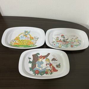 SI■ Noritake ノリタケ メラミン食器 プレート 3枚セット 絵皿 子供用 ランチプレート 皿 14cm×22cm キッズ MELAMINE WARE 食器