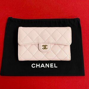 極 美品 希少品 シール有 32番台 CHANEL シャネル マトラッセ レザー 本革 キャビアスキン ココマーク 二つ折り 財布 ピンク 32217