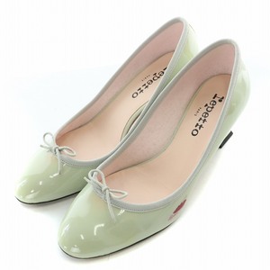 レペット Repetto パンプス ラウンドトゥ チャンキーヒール エナメル リボン 装飾 37 23.3cm 黄緑 ライトグリーン /BB ■OF レディース