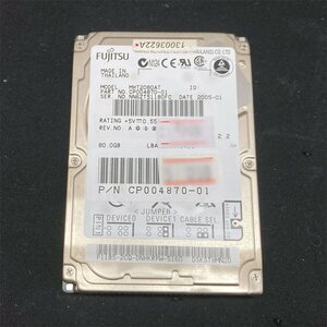 2.5インチ 9.5mm 80GB 回転数5400rpm IDE接続 健康状態正常 ★ 富士通 MHT2080AH 使用時間7681時間 #5-091