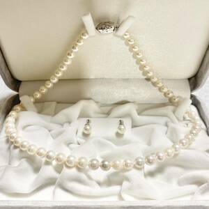 アコヤパールネックレス SILVER 本真珠 冠婚葬祭 イヤリング 925 pearl accessory jewelry necklace アクセサリー 箱 K14WG 