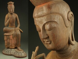 【宇】FB142 木彫 大振 弥勒菩薩 高さ50cm 仏教美術