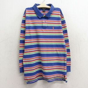 【50%OFF】古着 ラルフローレン 長袖 ブランド ポロ シャツ キッズ ボーイズ 子供服 90s ワンポイントロゴ 鹿の子 コットン 青他 ブル 5OF