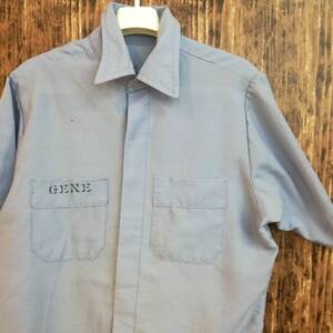 中古 アメリカ古着 TODD UNIFORM ドットユニフォーム 半袖シャツ メンズ Lサイズ 水色 ワークシャツ 作業服 アウトドア 釣り 送料無料